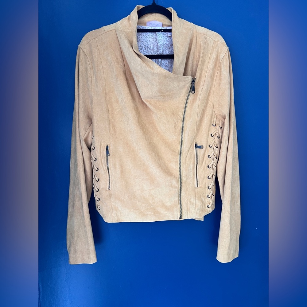 Willow Root Large Faux Suede Moto Jacket Western Coastal Cowgirl Mustard Yellow